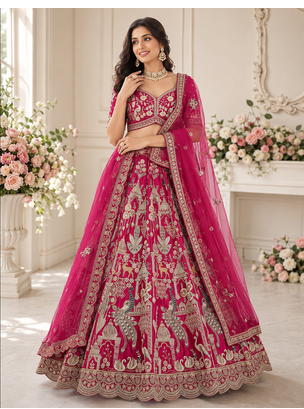 pink color Beads work Multi Thread and Dori Sequence work silk blend Lehenga Choli  1