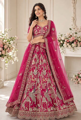 pink color Beads work Multi Thread and Dori Sequence work silk blend Lehenga Choli 