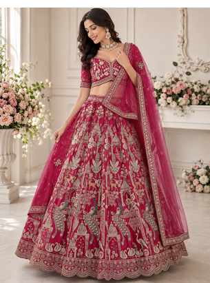 pink color Beads work Multi Thread and Dori Sequence work silk blend Lehenga Choli  2