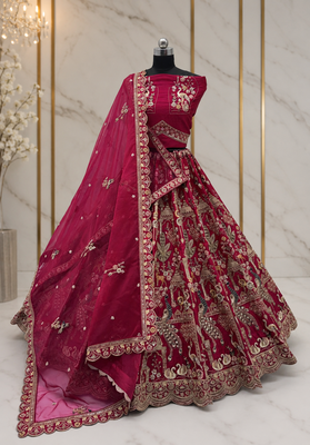 pink color Beads work Multi Thread and Dori Sequence work silk blend Lehenga Choli  3