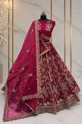pink color Beads work Multi Thread and Dori Sequence work silk blend Lehenga Choli 