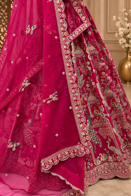 pink color Beads work Multi Thread and Dori Sequence work silk blend Lehenga Choli  4