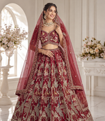 red color Beads work Multi Thread and Dori Sequence work silk blend Lehenga Choli 