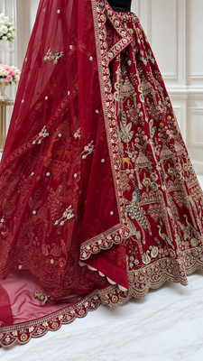 red color Beads work Multi Thread and Dori Sequence work silk blend Lehenga Choli  4