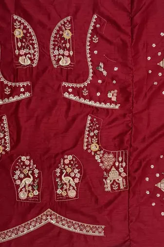 red color Beads work Multi Thread and Dori Sequence work silk blend Lehenga Choli 