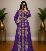 Royal Purple Gold Embroidered Moroccan Kaftan Gown