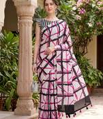 Riva enterprise women's linen blend printed exclusive saree with blouse