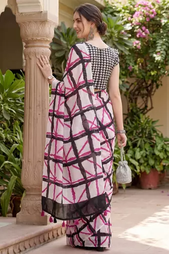 Riva enterprise women's linen blend printed exclusive saree with blouse