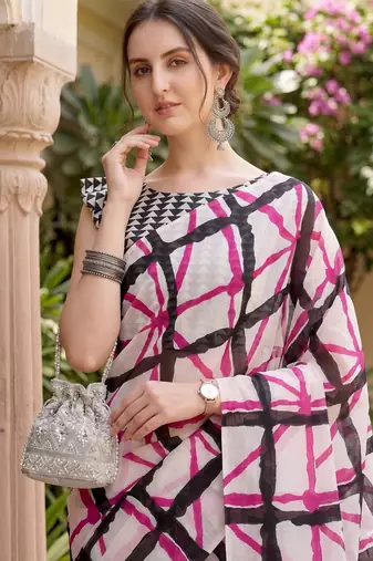 Riva enterprise women's linen blend printed exclusive saree with blouse