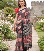 Riva enterprise women's linen blend printed exclusive saree with blouse