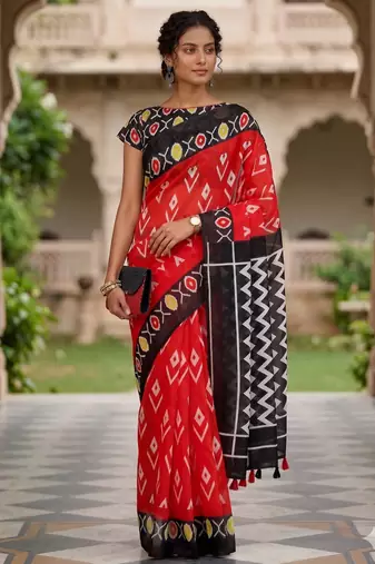Riva enterprise women's linen blend printed exclusive saree with blouse
