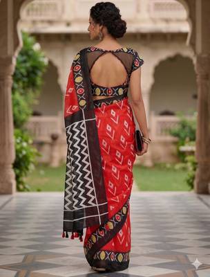 Riva enterprise women's linen blend printed exclusive saree with blouse 4