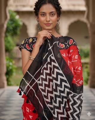 Riva enterprise women's linen blend printed exclusive saree with blouse 5