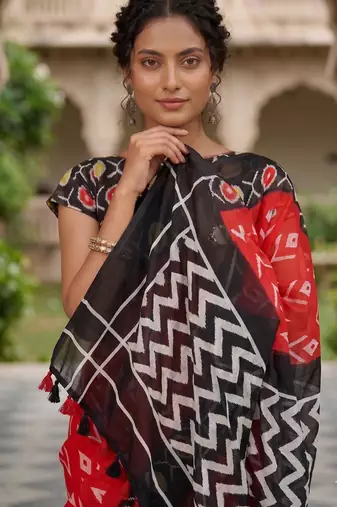 Riva enterprise women's linen blend printed exclusive saree with blouse
