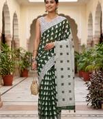 Riva enterprise women's linen blend printed exclusive saree with blouse