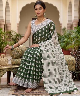 Riva enterprise women's linen blend printed exclusive saree with blouse 3