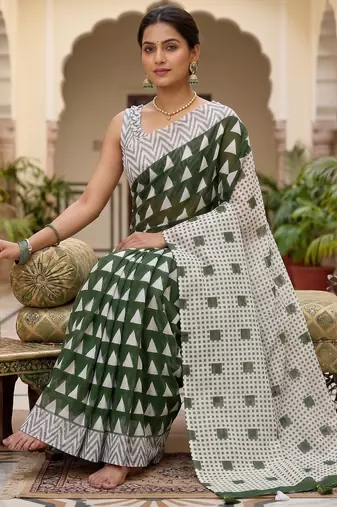 Riva enterprise women's linen blend printed exclusive saree with blouse