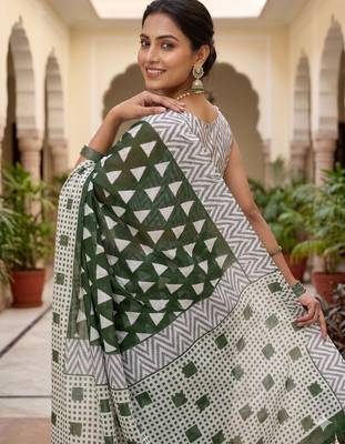 Riva enterprise women's linen blend printed exclusive saree with blouse 5
