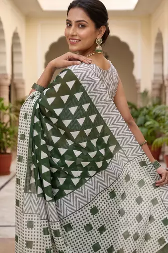 Riva enterprise women's linen blend printed exclusive saree with blouse