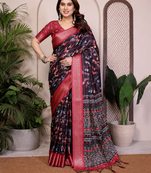 Black Color Zari Weaving Work Silk Blend Saree