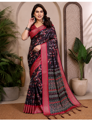 Black Color Zari Weaving Work Silk Blend Saree 2