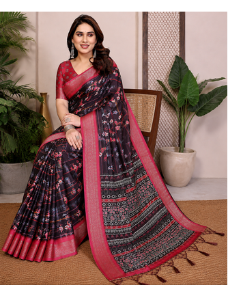 Black Color Zari Weaving Work Silk Blend Saree 3