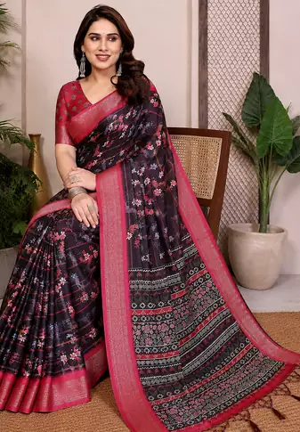 Black Color Zari Weaving Work Silk Blend Saree
