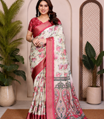 Cream Color Zari Weaving Work Silk Blend Saree