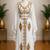 Women’s White & Gold Geometric Embroidered Islamic Kaftan with Wide Waist Belt – Full Length