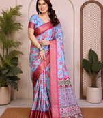 Grey Color Zari Weaving Work Silk Blend Saree