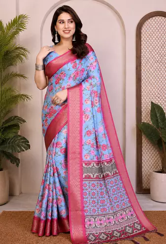 Grey Color Zari Weaving Work Silk Blend Saree