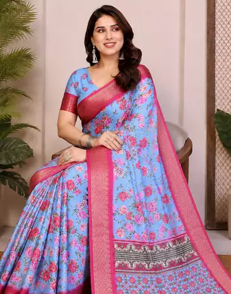 Grey Color Zari Weaving Work Silk Blend Saree