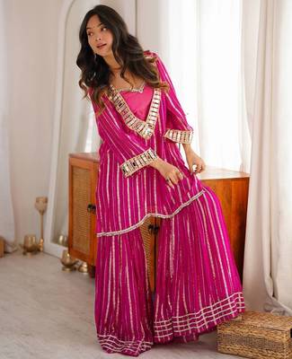 Women   s magenta pink gota patti anarkali sharara set 1