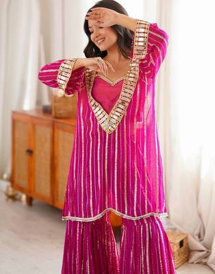 Women   s magenta pink gota patti anarkali sharara set 4