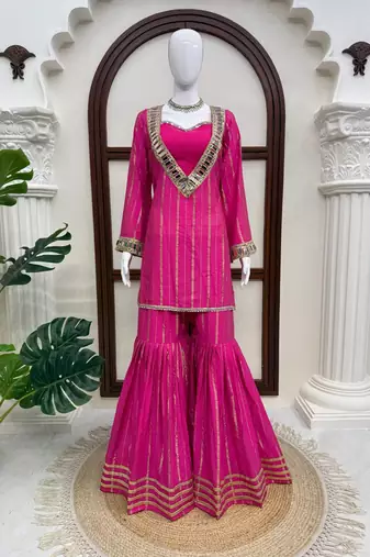 Women   s magenta pink gota patti anarkali sharara set