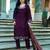 Women’s wine embroidered kurta pant set with striped dupatta