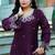 Women’s wine embroidered kurta pant set with striped dupatta