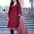 Women   s maroon embroidered kurta pant set with striped dupatta