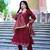 Women   s maroon embroidered kurta pant set with striped dupatta