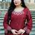 Women   s maroon embroidered kurta pant set with striped dupatta