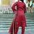 Women   s maroon embroidered kurta pant set with striped dupatta