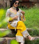Mustard yellow & white paisley print ethnic co-ord set