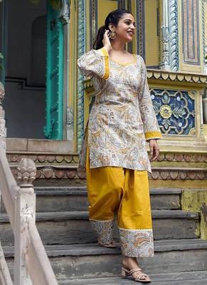 Mustard yellow & white paisley print ethnic co-ord set 2