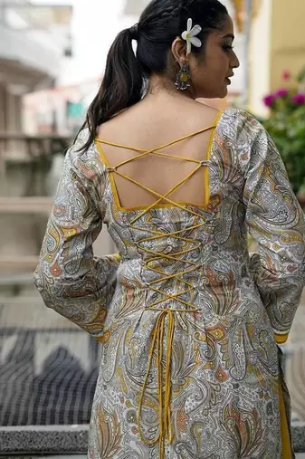 Mustard yellow & white paisley print ethnic co-ord set