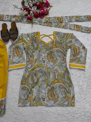 Mustard yellow & white paisley print ethnic co-ord set 4
