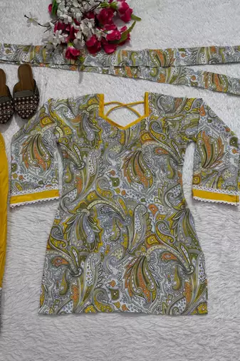 Mustard yellow & white paisley print ethnic co-ord set