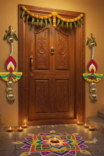 handmade mdf diya gotaball beads decorative hanging traditional for home decor (pack of 2)