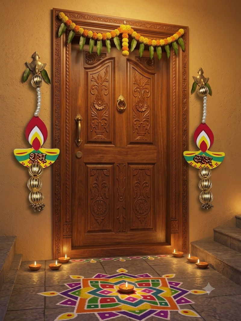 handmade mdf diya gotaball beads decorative hanging traditional for home decor (pack of 2)