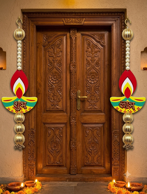 handmade mdf diya gotaball beads decorative hanging traditional for home decor (pack of 2) 2