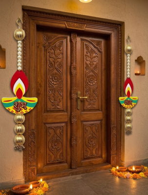handmade mdf diya gotaball beads decorative hanging traditional for home decor (pack of 2) 3